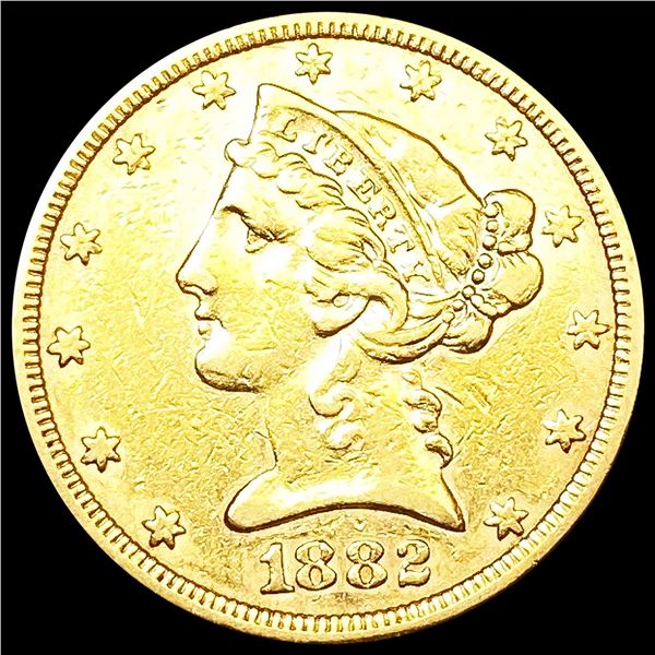 1882 $5 Gold Half Eagle CLOSELY UNCIRCULATED