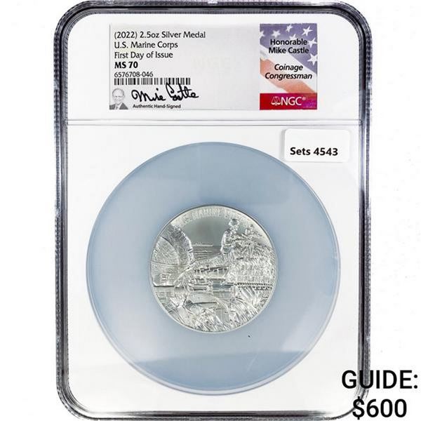 2022 US Marine Corps 2.5oz Silver Medal NGC MS70 1