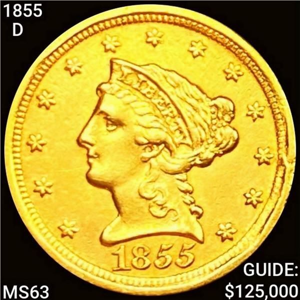 1855 1855-D $2.50 Gold Quarter Eagle CHOICE BU UNC
