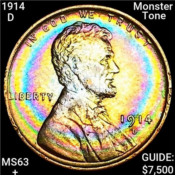1914 1914-D Monster Tone Wheat Cent CHOICE BU + UN