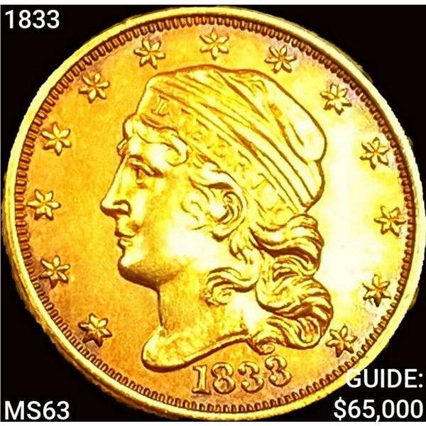 1833 $3 Gold Piece CHOICE BU