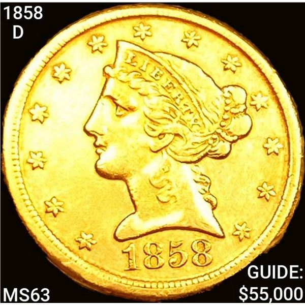 1858-D $5 Gold Half Eagle CHOICE BU