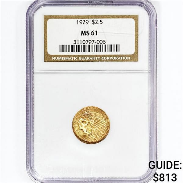 1929 $2.50 Gold Quarter Eagle NGC MS61