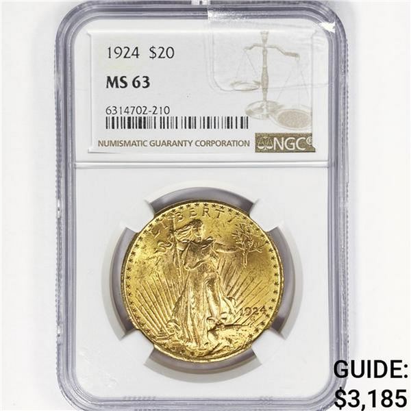 1924 $20 Gold Double Eagle NGC MS63