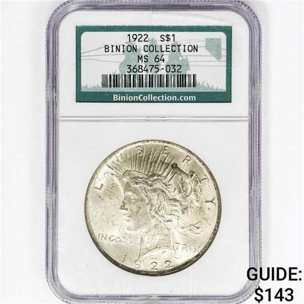 1922 Silver Peace Dollar NGC MS64 BINION