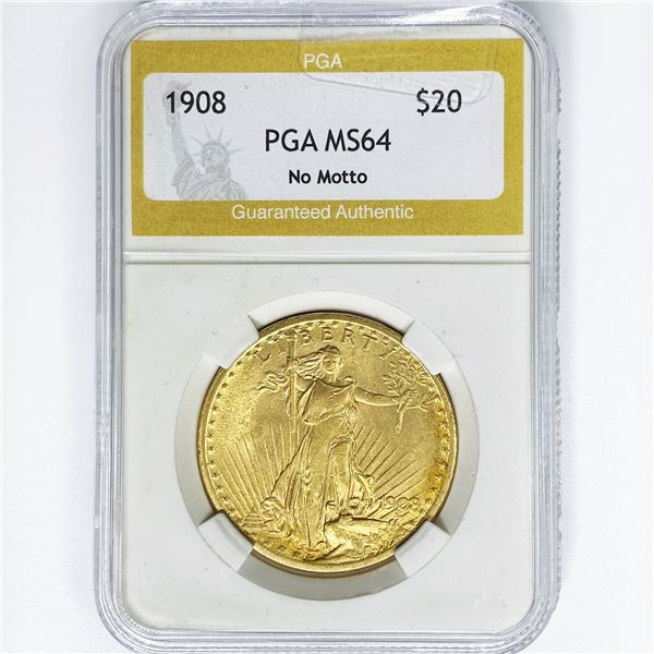 1908 $20 Gold Double Eagle PGA MS64 No Motto
