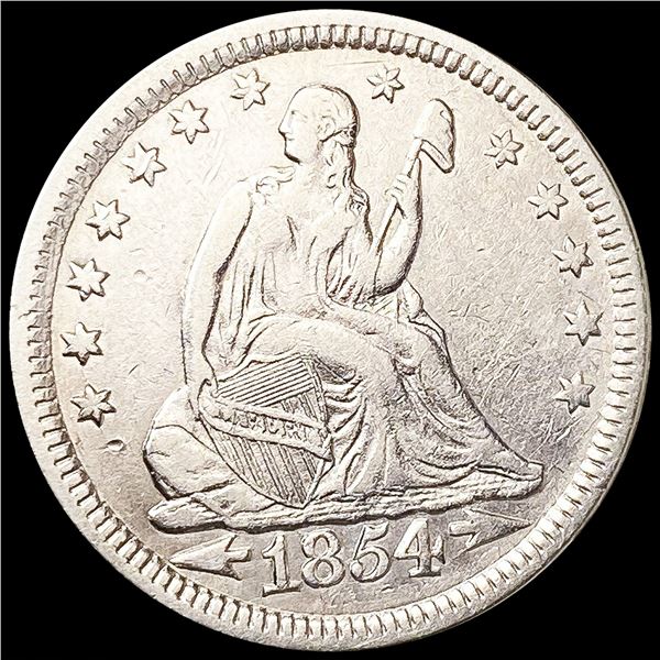 1854 Arws Seated Liberty Quarter CLOSELY UNCIRCULA