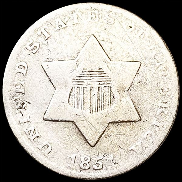 1851 Silver Three Cent NEARLY UNCIRCULATED