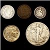 Image 1 : (5) Varied US Coinage (1853-O, 1864, 1894, 1913, 1