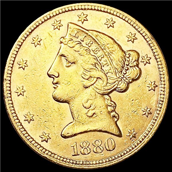 1880 $5 Gold Half Eagle CLOSELY UNCIRCULATED
