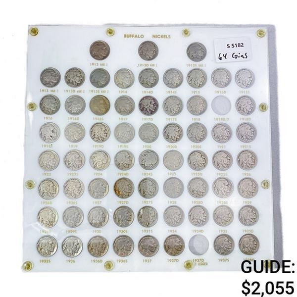 1913-1938 Buffalo Nickel Set (64 Coins)