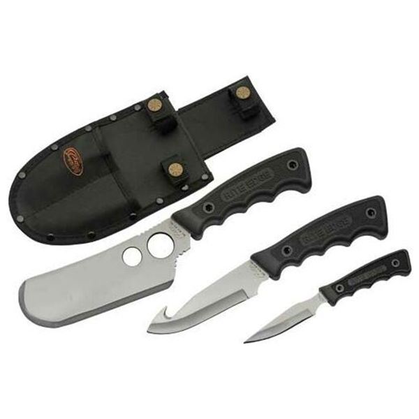 SZCO RITE EDGE 3PC SKINNING SET W/BLACK RUBBER HNDL/SHEATH