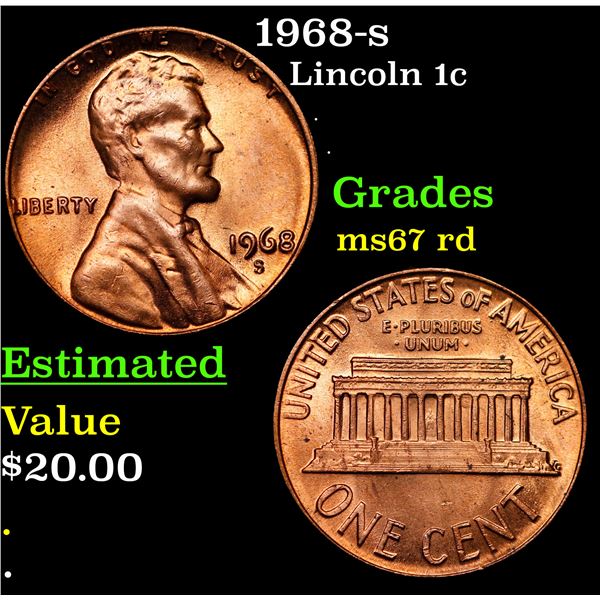 1968-s Lincoln Cent 1c Grades GEM++ Unc RD