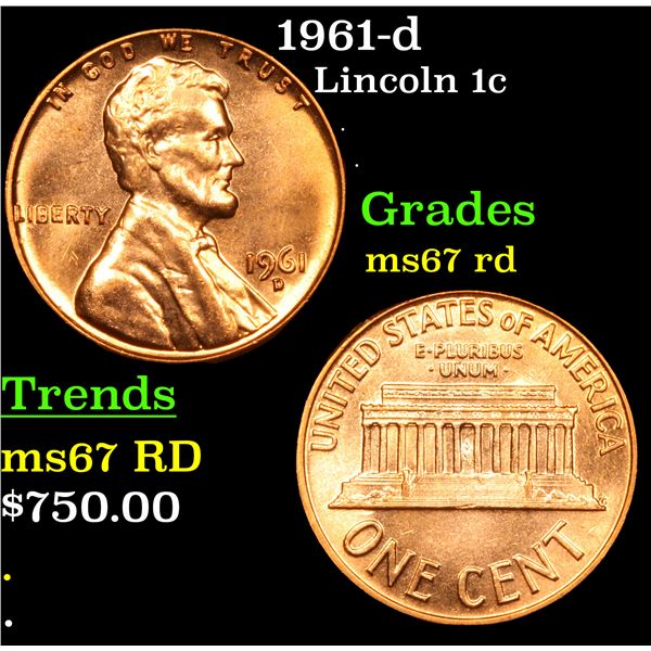 1961-d Lincoln Cent 1c Grades GEM++ Unc RD