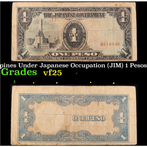 1943 Philippines Under Japanese Occupation (JIM) 1 Pesos Note P: 109A Grades vf+