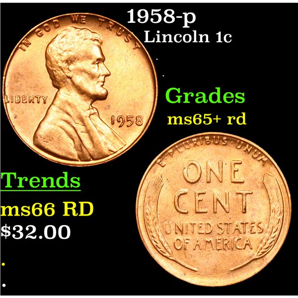 1958-p Lincoln Cent 1c Grades Gem+ Unc RD