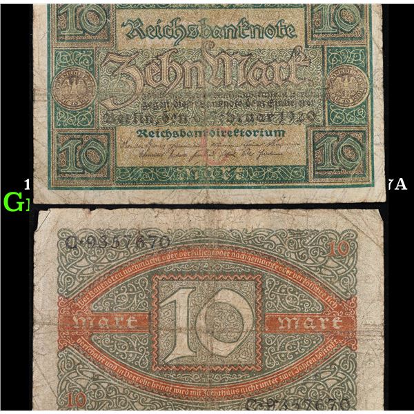 1920 Weimar Germany 10 mark Note P: 67A Grades vf+