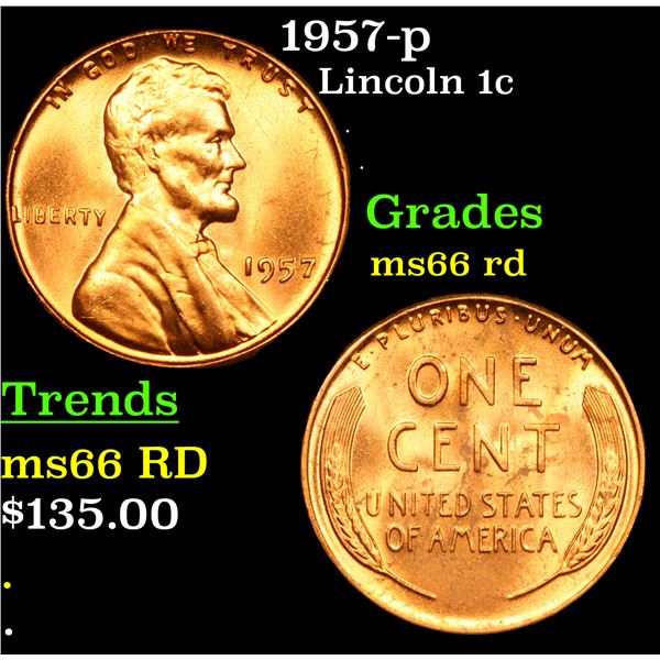 1957-p Lincoln Cent 1c Grades GEM+ Unc RD