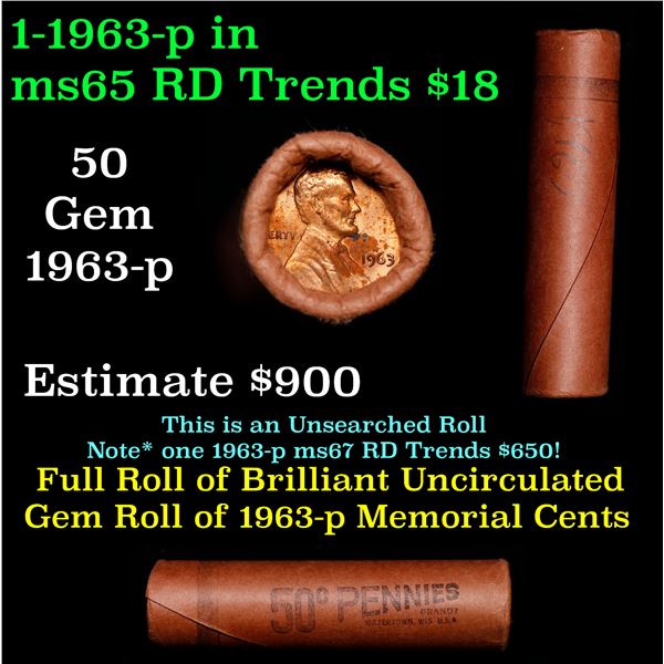 Shotgun Lincoln 1c roll, 1963-p 50 pcs Brandt Wrapper.