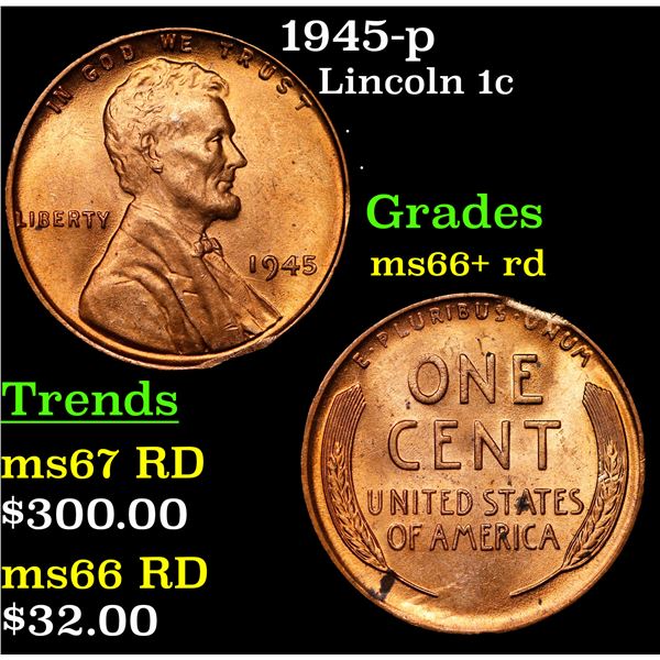 1945-p Lincoln Cent 1c Grades GEM++ RD