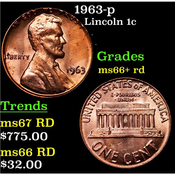 1963-p Lincoln Cent 1c Grades GEM++ RD