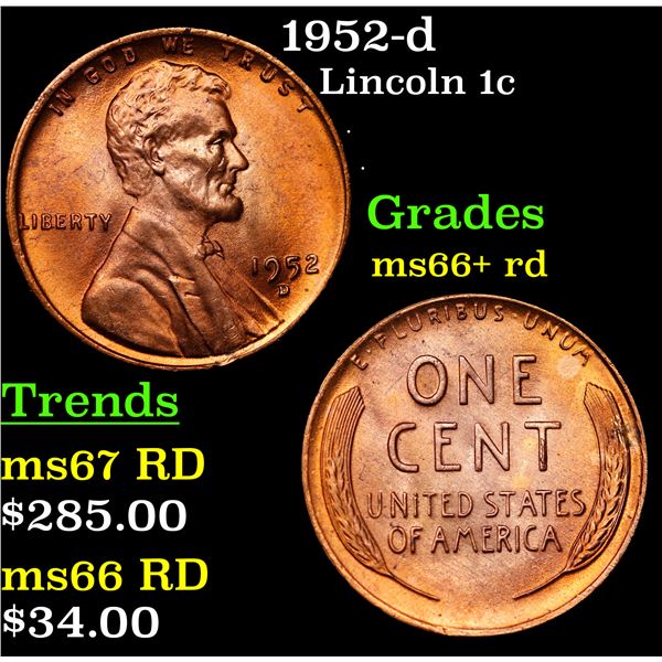 1952-d Lincoln Cent 1c Grades GEM++ RD