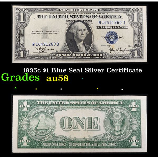 1935c $1 Blue Seal Silver Certificate Grades Choice AU/BU Slider