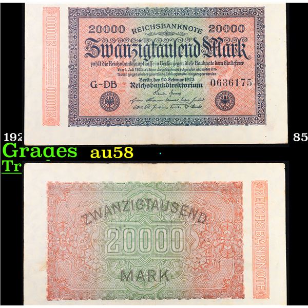 1923 Weimar Germany 20,000 Mark Note P: 85C Grades Choice AU/BU Slider