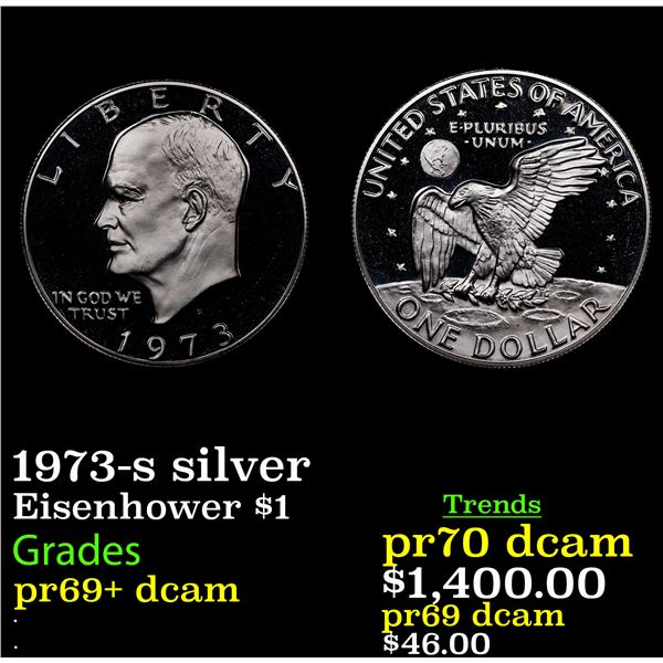 Proof 1973-s silver Eisenhower Dollar $1 Grades GEM++ Proof Deep Cameo