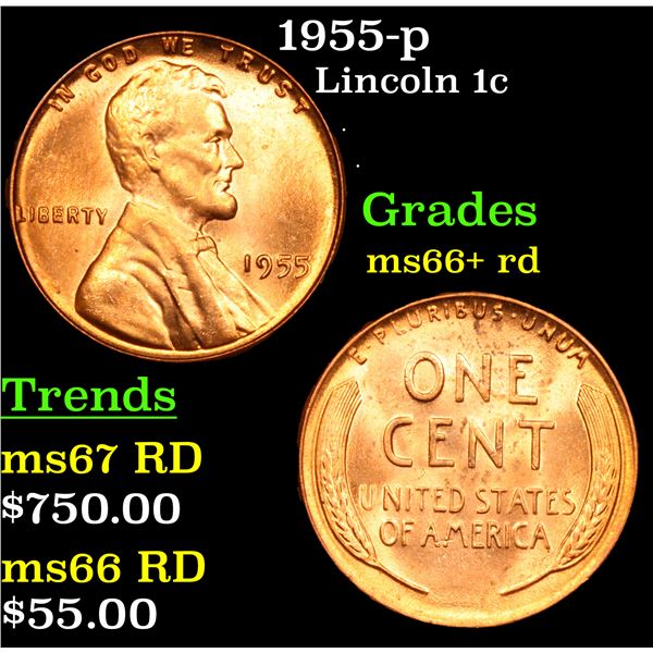 1955-p Lincoln Cent 1c Grades GEM++ RD