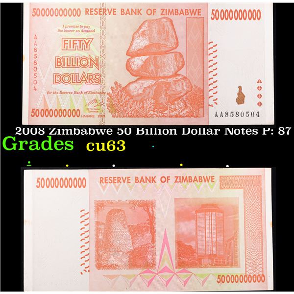 2008 Zimbabwe 50 Billion Dollar Notes P: 87 Grades Select CU