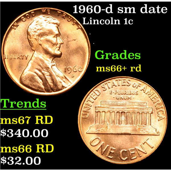 1960-d sm date Lincoln Cent 1c Grades GEM++ RD