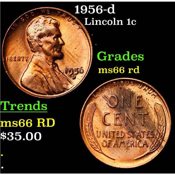 1956-d Lincoln Cent 1c Grades GEM+ Unc RD