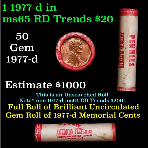 Shotgun Lincoln 1c roll, 1974-d 50 pcs American Fletcher Wrapper.