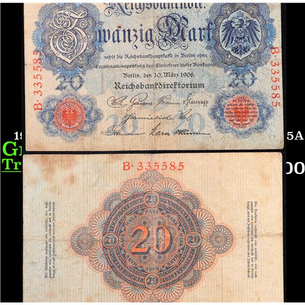 1906 Imperial Germany 20 mark Note P: 25A Grades Choice AU/BU Slider
