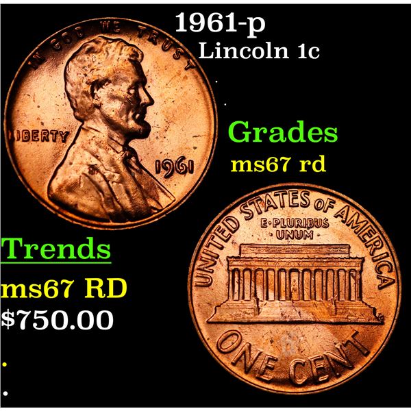 1961-p Lincoln Cent 1c Grades GEM++ Unc RD