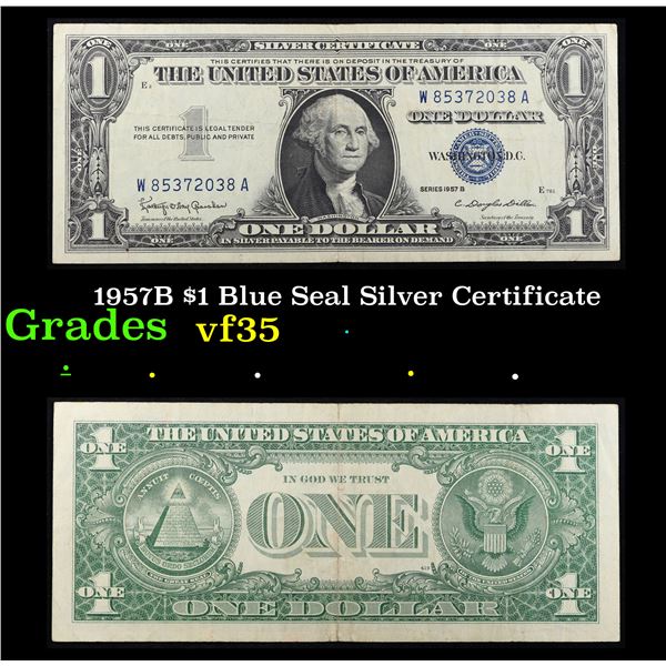 1957B $1 Blue Seal Silver Certificate Grades vf++