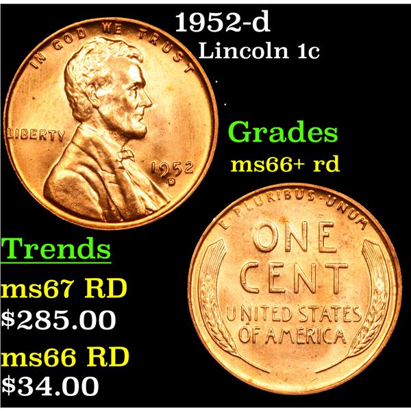 1952-d Lincoln Cent 1c Grades GEM++ RD