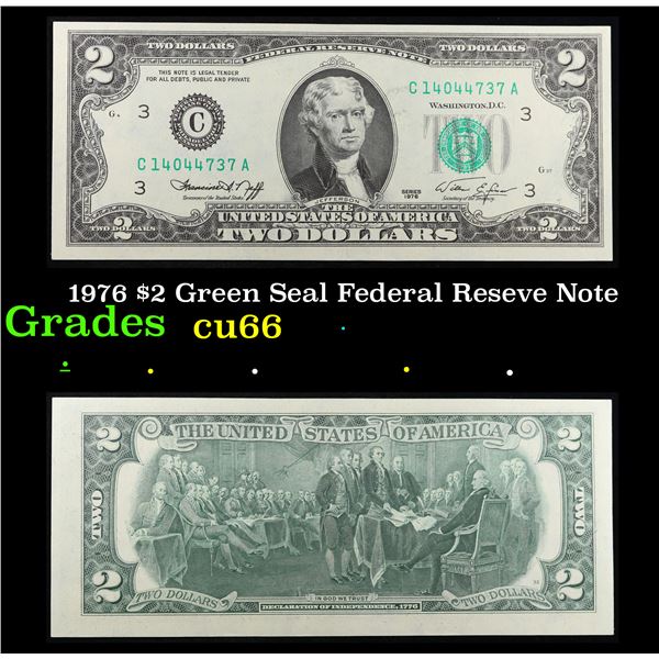 1976 $2 Green Seal Federal Reseve Note Grades Gem+ CU