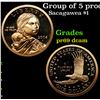 Image 1 : Proof Group of 5 proof Sacagawea Dollars $1 2000-2004 Grades GEM++ Proof Deep Cameo