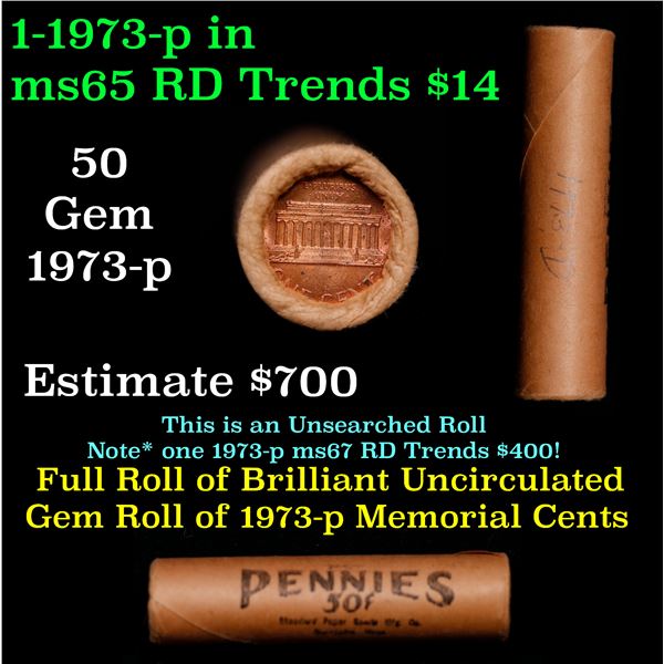 Shotgun Lincoln 1c roll, 1973-d 50 pcs Standard Paper Goods Wrapper.