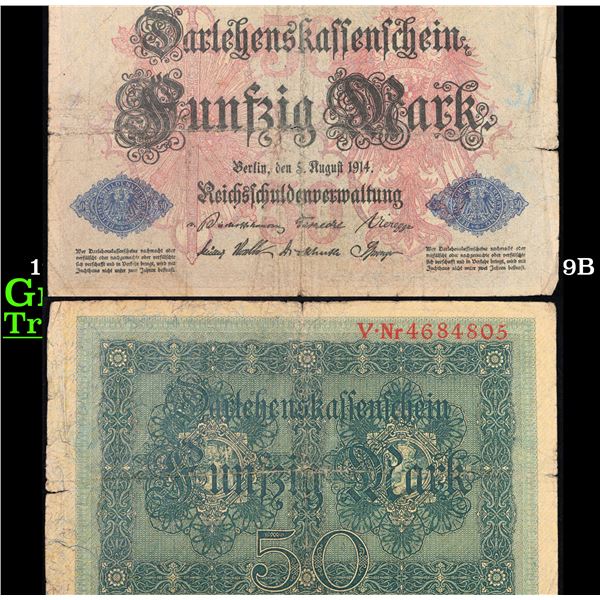 1914 Imperial Germany 50 Mark Note P: 49B Grades f+