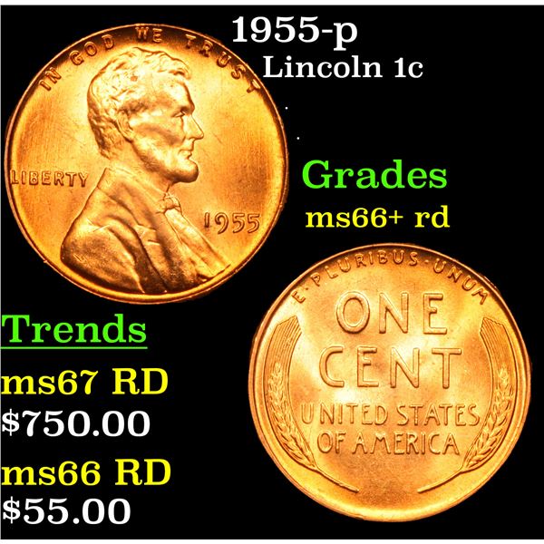 1955-p Lincoln Cent 1c Grades GEM++ RD