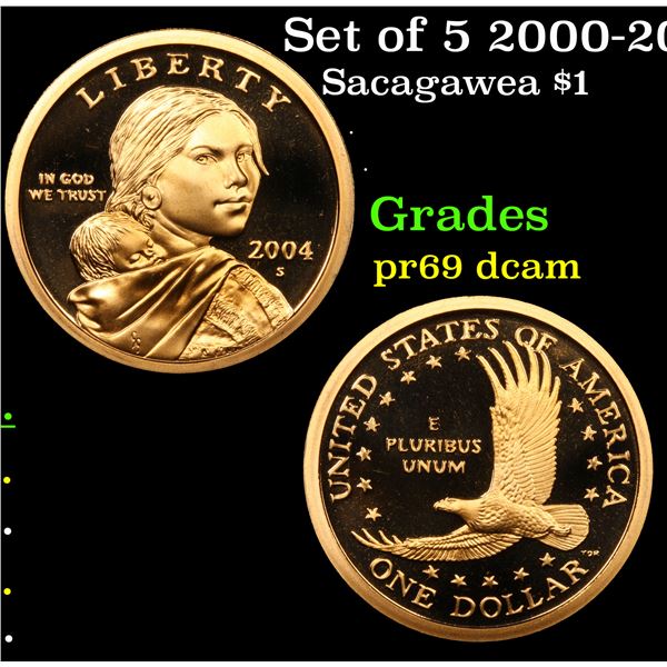 Proof Set of 5 2000-2004-S Sacagawea $1 Gold Coin Grades GEM++ Proof Deep Cameo