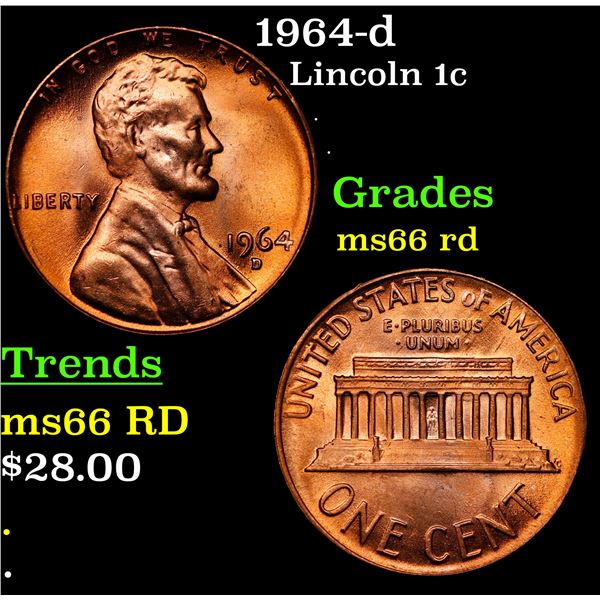 1964-d Lincoln Cent 1c Grades GEM+ Unc RD