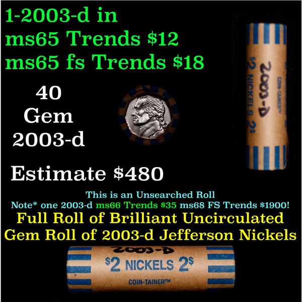Shotgun Jefferson 5c roll, 2003-d 40 pcs Coin-Tainer Wrapper