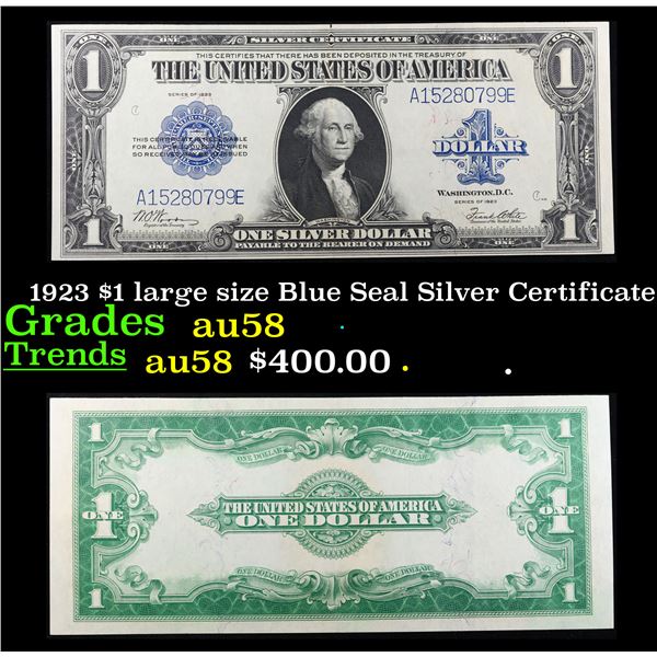 1923 $1 large size Blue Seal Silver Certificate Grades Choice AU/BU Slider