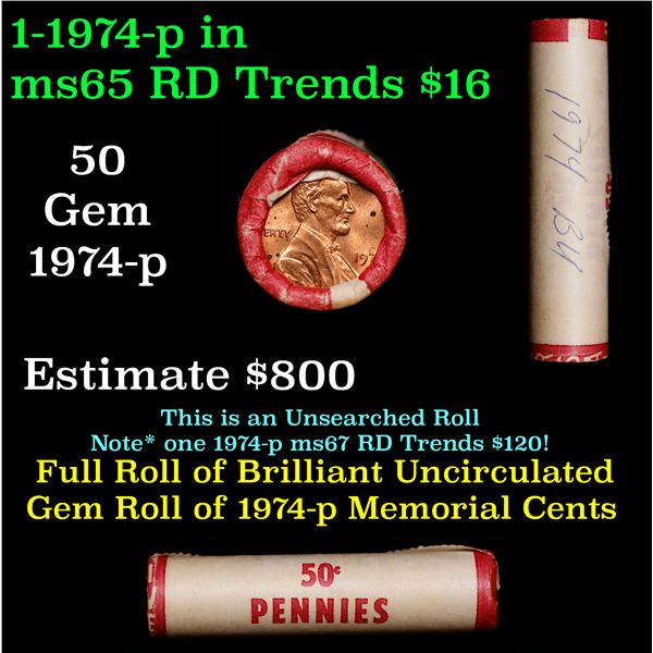 Shotgun Lincoln 1c roll, 1974-p 50 pcs Bank Wrapper.