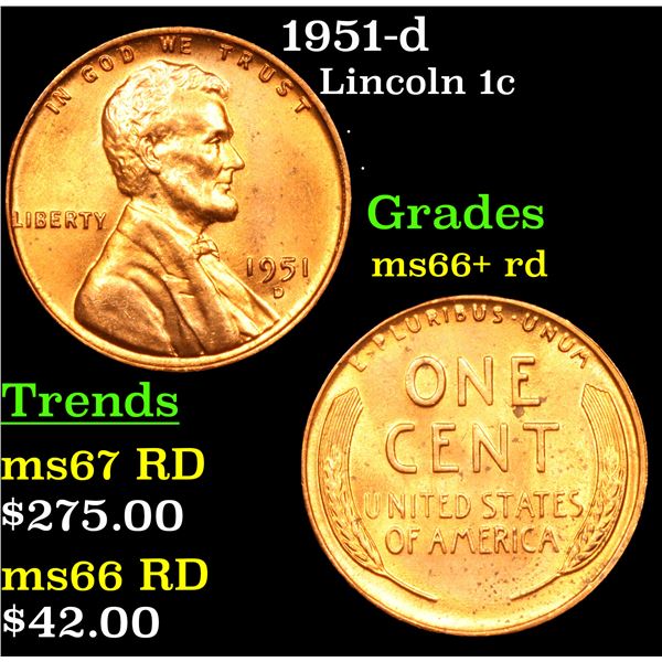 1951-d Lincoln Cent 1c Grades GEM++ RD