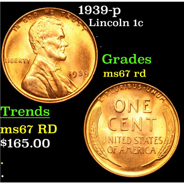 1939-p Lincoln Cent 1c Grades GEM++ Unc RD